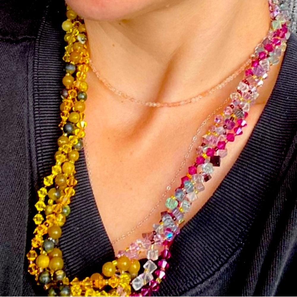 Hand made fluorite, stone and Swarovski crystal necklace
